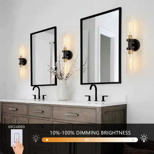 Miniatura 4 de Apliques de Pared para Baño con Iluminación de Vidrio Transparente, 2 Lámparas de Tocador de Baño, Luces de Pared Modernas para Espejo, Sala