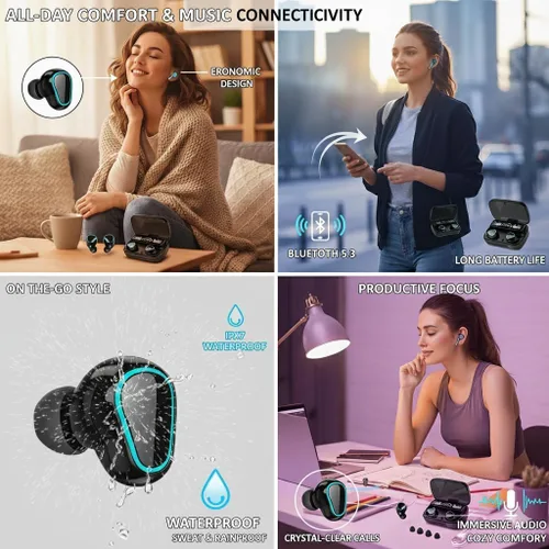 Miniatura 6 de MWRPCRDN - Auriculares inalámbricos, Bluetooth 5.3, pantalla LED de potencia, auriculares estéreo de 30 horas de reproducción, con comodidad