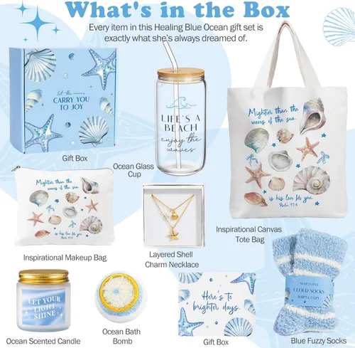 Miniatura 3 de Regalos para mujeres, 8 piezas de regalos de feliz cumpleaños del océano para mujeres, ideas de Navidad, cestas de regalo inspiradoras para que te