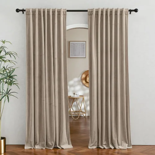 Miniatura 14 de RYB HOME - Cortinas de terciopelo beige, cortinas decorativas resistentes con pestaña trasera, cubierta de privacidad para oscurecer habitación