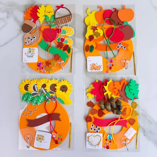 Miniatura 7 de Winlyn 12 juegos de carteles de corona de Acción de Gracias, decoraciones de arte, kits de manualidades de otoño, girasoles de espuma, hojas