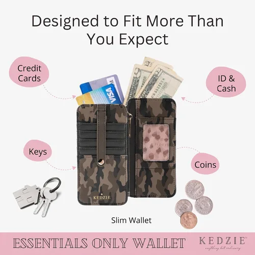 Miniatura 4 de KEDZIE Essentials Only - Cartera con cremallera para mujer, de piel vegana, pequeña tarjetero con ventana exterior para identificación, Glamoflauge