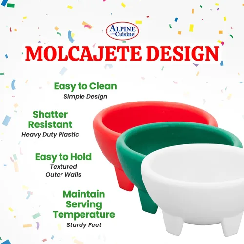 Miniatura 4 de Alpine Cuisine Juego de 3 cuencos pequeños para salsa (Molcajete), material plástico de grado alimenticio, resistente y fácil de limpiar, cuenco