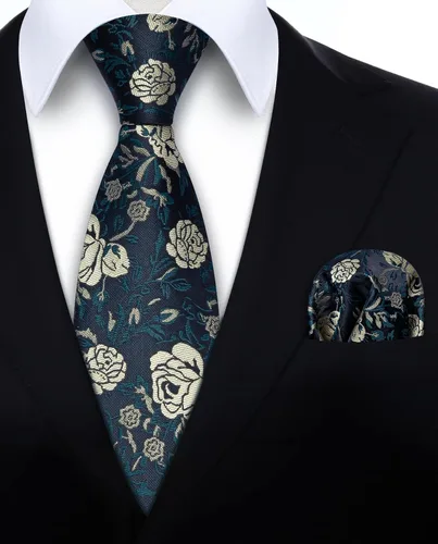 Miniatura 93 de Corbatas florales tejidas clásicas para hombre, corbata cuadrada de bolsillo, corbatas formales para hombres, boda con pañuelo