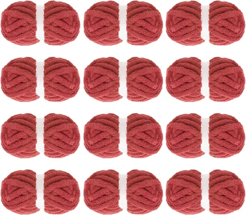 Miniatura 20 de MABOZOO Paquete de 8 ovillos de hilo grueso surtido para crochet - Chenilla jumbo esponjosa, hilo suave y voluminoso para tejer a mano o con los Rojo
