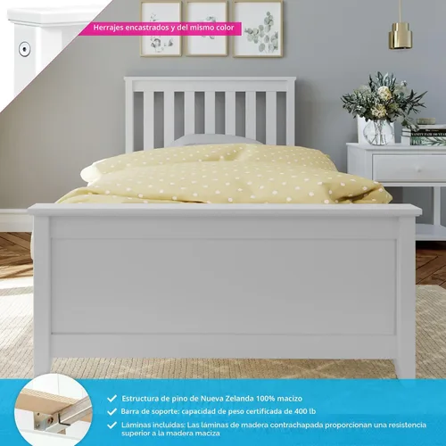 Miniatura 3 de Max & Lily - Cama individual, base de cama con cabecero para niños, listones, color blanco.