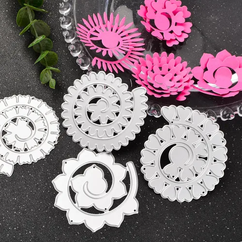 Miniatura 4 de Troqueles de corte de metal de flores 3D para hacer tarjetas, 6 plantillas de estampado de flores en espiral para álbumes de recortes, papel