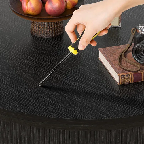 Miniatura 11 de Mesa auxiliar redonda, mesa central acanalada de 31.5 pulgadas con almacenamiento, mesa de centro elevable con almohadillas ajustables, puerta Negro