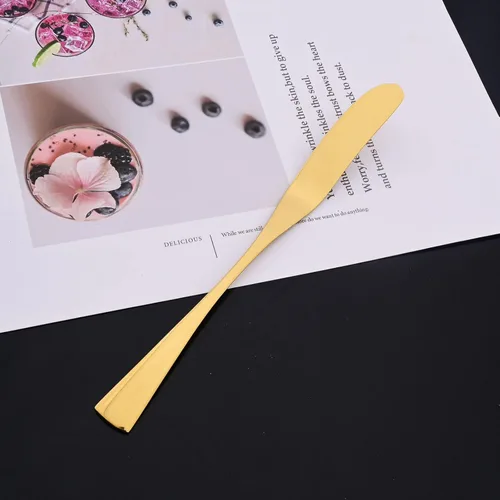 Miniatura 5 de JASHII Cuchillo de mantequilla dorado de acero inoxidable, juego de 4, esparcidor de mantequilla, para untar, queso y condimentos, diseño retro