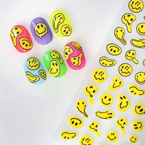 Miniatura 13 de Dedyel Calcomanías de uñas de sonrisa, lindas calcomanías de uñas de dibujos animados 5D en relieve de cara sonriente, calcomanías de uñas Kawaii