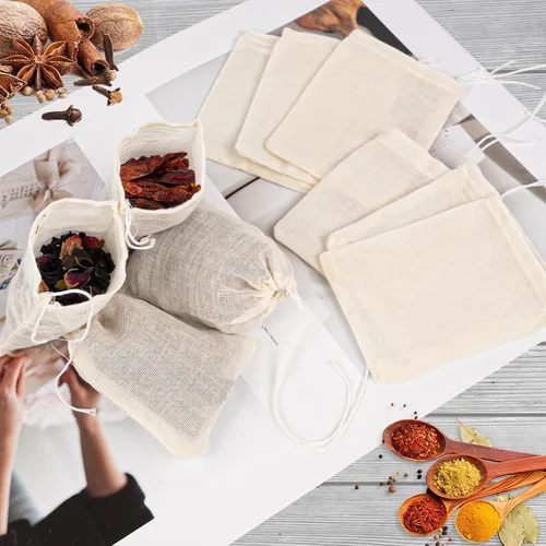 Miniatura 6 de GliSun 50 bolsas de muselina con cordón, bolsas de té reutilizables, de algodón natural, sin blanquear, pequeñas bolsas de tela para quesos