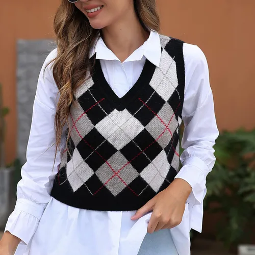 Miniatura 3 de Chaleco corto de moda para mujer, chaleco sin mangas estilo universitario