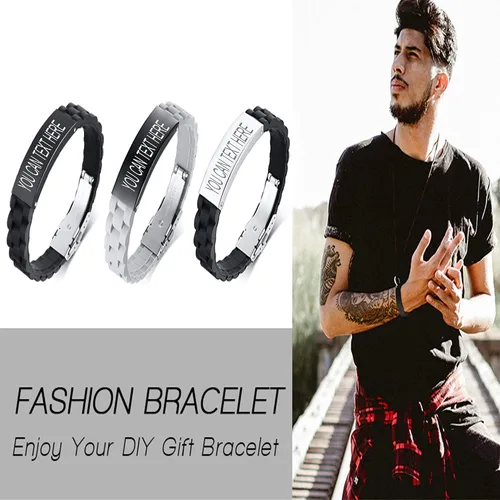 Miniatura 4 de XUANPAI Pulsera personalizada para hombre, trenzada con nombre grabado para hombre, pulsera de identificación personalizada, regalo para papá