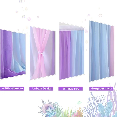 Miniatura 4 de Falda de mesa de tul de sirena azul rosa púrpura con rayas para mesas rectangulares Frozen Baby Shower Fiestas de cumpleaños de sirena Decoración 6