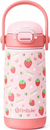 Miniatura 15 de Fimibuke Botella de agua aislada para niños con tapa con pajita y asa - 14 onzas, sin BPA, acero inoxidable 18/8, recipiente de metal, a prueba