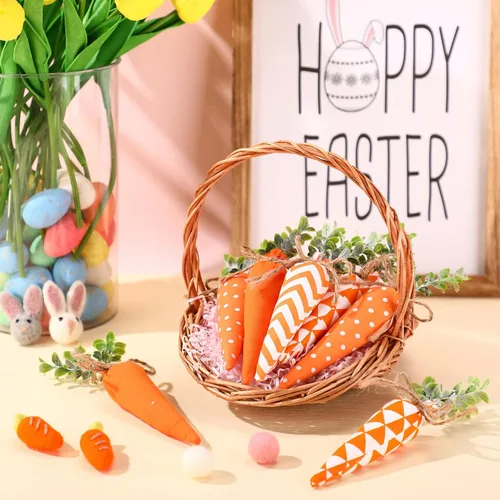 Miniatura 3 de Skylety Decoraciones de zanahoria de Pascua, paquete de 8 unidades, zanahorias artificiales de tela, no tejidas para rellenos de cestas de Pascua