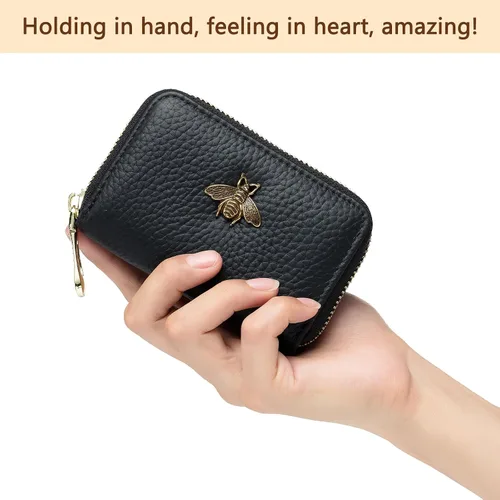 Miniatura 3 de imeetu - Tarjetero de cuero con cremallera y contra identificación por radiofrecuencia (RFID) pequeño, cartera para mujer