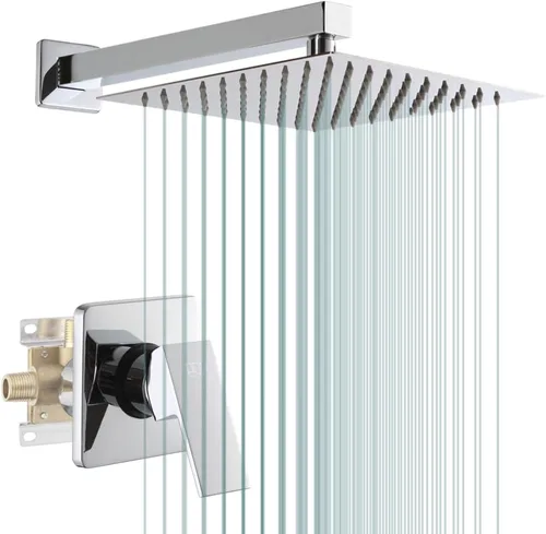 Miniatura 23 de Conjunto de llave de regadera color negro mate, sistema de regadera de lluvia para baño con cabezal de regadera de metal de acero inoxidable, kit