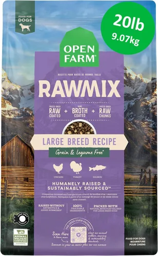 Open Farm, Comida Seca RawMix Sin Cereales para Perros de Razas Grandes, Croquetas Ricas en Proteínas Cubiertas de Caldo de Huesos con Trozos Crudos