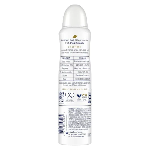 Miniatura 2 de Dove Desodorante en aerosol sin aluminio para mujeres, 3 unidades de pepino y té verde, protección contra olores de 72 horas, 4 onzas