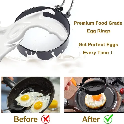 Miniatura 2 de Anillos para huevos de acero inoxidable de 3 pulgadas para Egg McMuffins, paquete de 4, moldes para huevos para freír huevos, anillo para mini Rojo