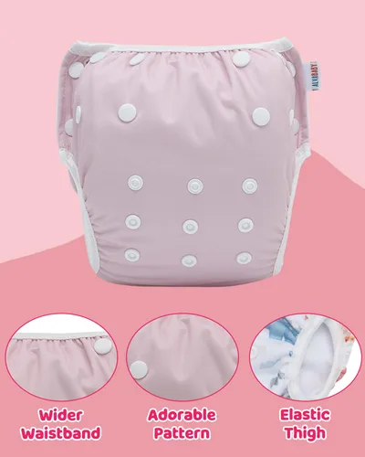Miniatura 29 de Alva, Pañales de bebé para nadar, paquete de 2 unidades, talle único, reutilizable, lavable y ajustable de 0 a 36 meses. Tamaño de 10 a 40 lbs