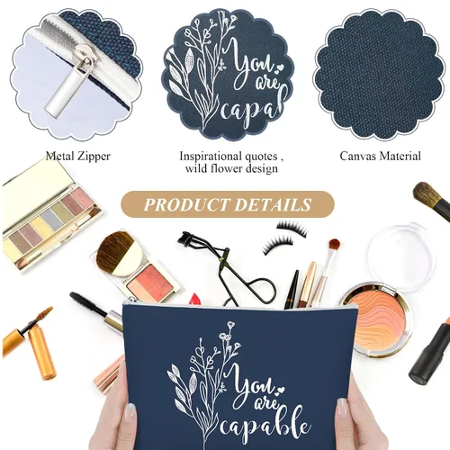 Miniatura 3 de Coume 30 piezas de regalo de agradecimiento de graduación para mujeres, bolsa de maquillaje de lona inspiradora, bolsas de cosméticos motivacionales