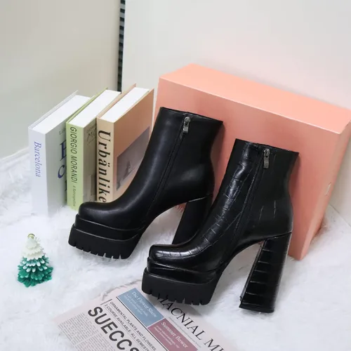 Miniatura 6 de Eldof Botas de plataforma para mujer con tacón alto grueso, botas con cremallera lateral