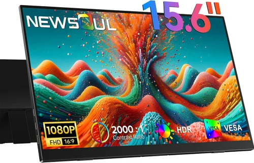 Newsoul Monitor portátil de 15.6 pulgadas, monitor de viaje ultra delgado 108% sRGB | 2000:1 contraste USB C Mini HDMI Plug & Play Monitor IPS