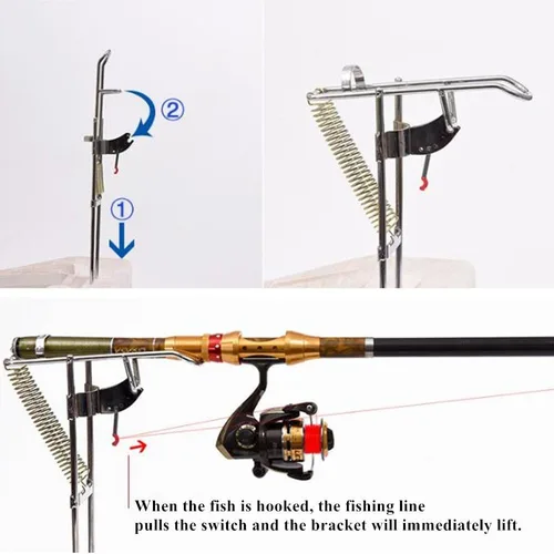 Miniatura 4 de Soporte de caña de pescar práctico desmontable al aire libre doble ángulo de resorte poste de pesca automático encendedor soporte soporte