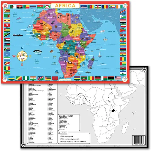 Tot Talk Map of Africa Kids - Mantel individual educativo para niños, colección Part of Our World con actividades en la parte posterior, manteles