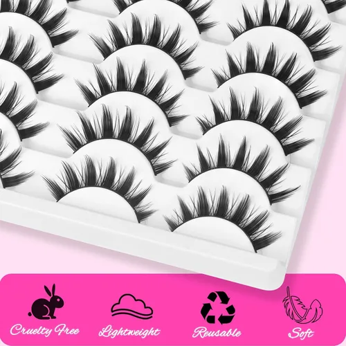 Miniatura 4 de Veleasha - Pestañas postizas manga puntiagudas naturales, para cosplay de anime, 14 pares, 3D, ligeras, banda de algodón de 8-15 mm, suaves, 100%