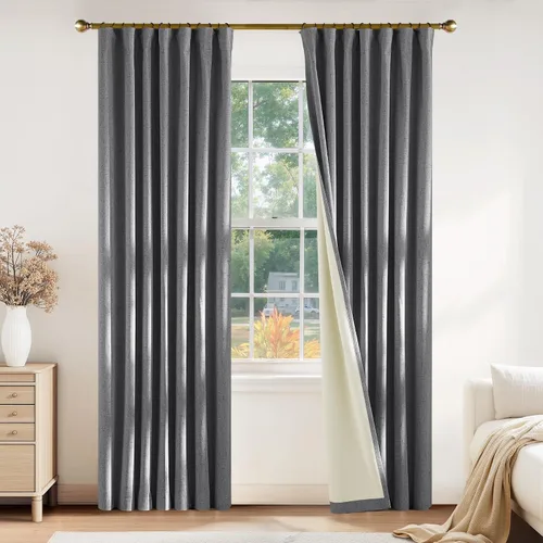 Miniatura 42 de PONY DANCE Cortinas de lino 100% opacas de 63 pulgadas de largo para dormitorio, sala de estar, oscurecimiento completo, bolsillo para barra