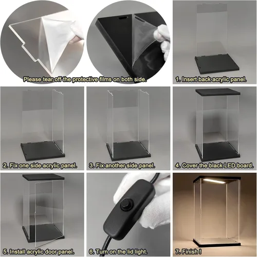 Miniatura 5 de Vitrina de acrílico para coleccionables, cajas de acrílico transparente para exhibir minifiguras, trofeos, casco de construcción iluminado