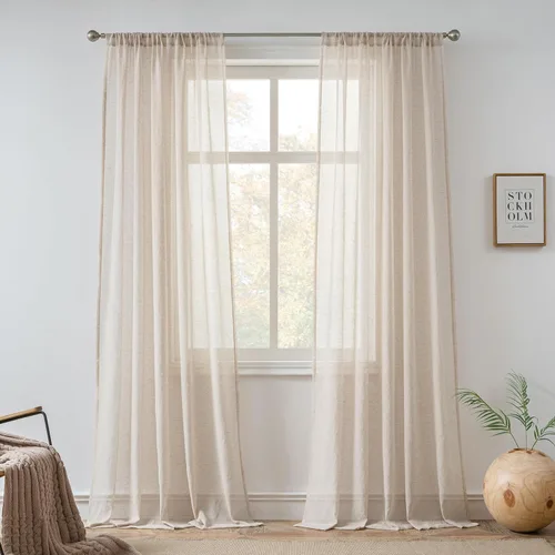 Miniatura 19 de FMFUNCTEX Cortinas Transparentes de Lino para Dormitorio, Cortinas Beige de 84 Pulgadas de Largo para Sala de Estar, Cortinas de Ventana de Mezcla