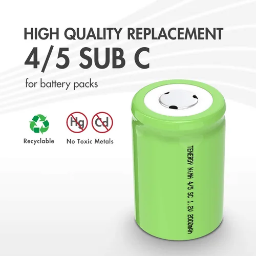 Miniatura 3 de Tenergy 4/5 SubC 2000mAh NiMH Baterías Recargables, Parte superior plana - Paquete de 25