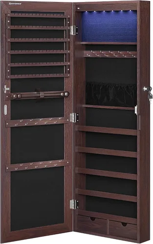 Miniatura 9 de SONGMICS Gabinete colgante de joyería, gabinete de pared con luces interiores LED, organizador de joyas montado en la puerta, espejo de cuerpo