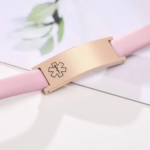 Miniatura 33 de MPRAINBOW Pulsera de alerta médica personalizada para mujer, correa de reloj de cuero genuino, grabado de doble cara, diabetes, epilepsia, joyería