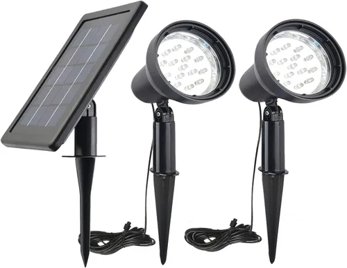 SUNLONG Focos solares para exteriores, impermeables, 2 en 1, brillantes focos solares ajustables para bandera, patio, asta de bandera, paisaje,