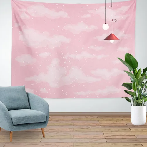 Miniatura 2 de XSHANG Tapiz de nube rosa para decoración de dormitorio, decoración estética del hogar para telón de fondo, bonitos tapices de cielo blanco y cielo