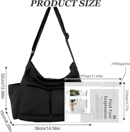 Miniatura 3 de WITERY Bolso bandolera de lona Bolso cruzado grande tipo hobo para mujeres y hombres, bolso casual para mujer, bolso de mano retro de mezclilla