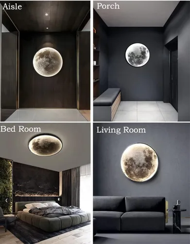 Miniatura 7 de Aplique de pared de luna regulable, lámpara de pared enchufable para mesita de noche, moderna iluminación LED montada en la pared para sala