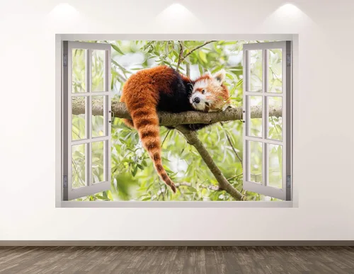 Calcomanía de pared con diseño de panda rojo, decoración 3D de animal, mural para habitación de los niños, regalo personalizado BL183 (30 pulgadas