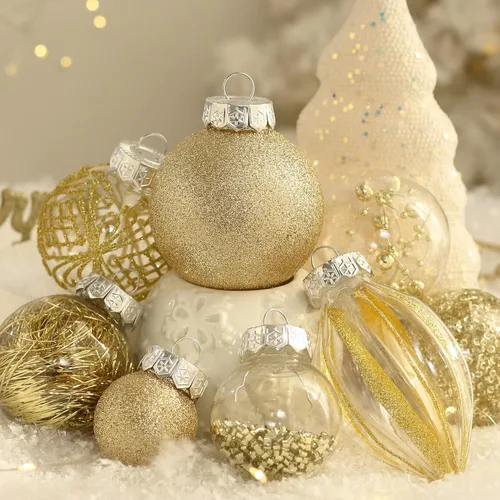 Miniatura 4 de Juego de adornos navideños, 32 piezas de bolas colgantes de Navidad de plástico transparente irrompibles para decoración de árbol de Navidad
