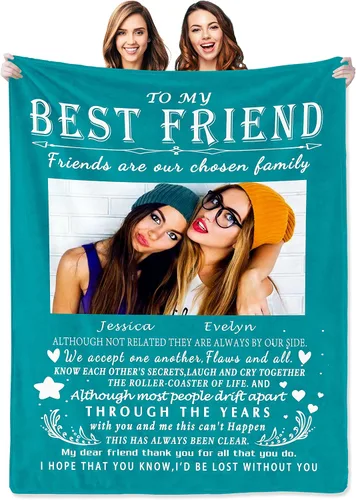 Miniatura 11 de Regalos personalizados de cumpleaños para mejor amiga para mujeres, manta personalizada con imagen, manta de fotos de mejor amiga con texto, regalos