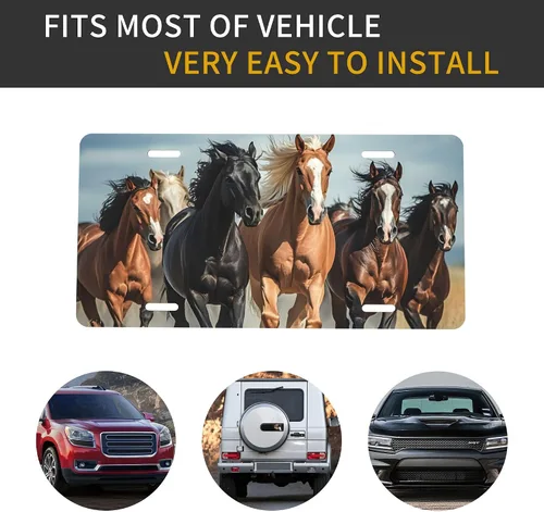 Miniatura 5 de Placa de matrícula de caballo corriendo para el frente del auto con 4 agujeros, divertida, de aluminio, metálica para accesorio de auto, etiqueta