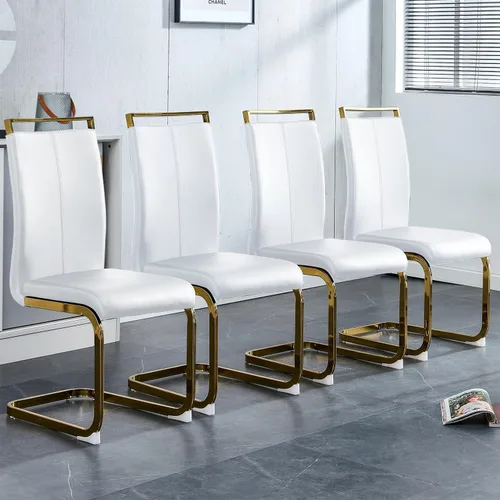 Miniatura 41 de gopop Juego de sillas de comedor, sillas modernas de metal con asiento acolchado de piel sintética, respaldo alto y patas cromadas resistentes, claro