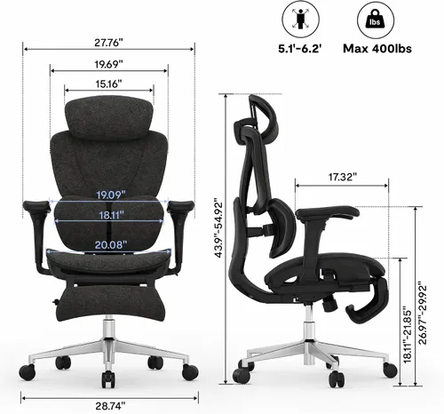 Miniatura 17 de FLEXISPOT Sentinel Silla ergonómica para juegos con reposabrazos 3D lumbares adaptables de doble ala de 120°, 3 posiciones, respaldo ajustable