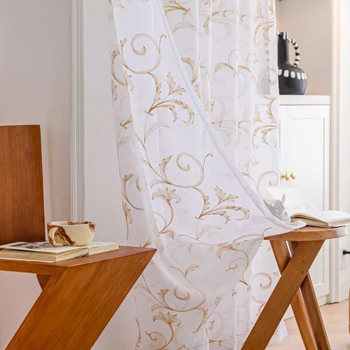 Miniatura 13 de Cortinas traslúcidas blancas bordadas florales de 63 pulgadas, cortinas de gasa con bolsillo para barra para sala de estar, dormitorio, paneles