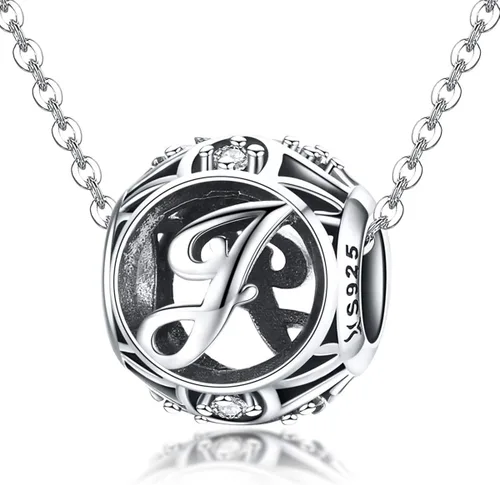 Miniatura 2 de RUKYF Dijes de letras de plata de ley 925 con inicial de la A a la Z para pulseras collares cuentas del alfabeto de circonita cúbica regalos